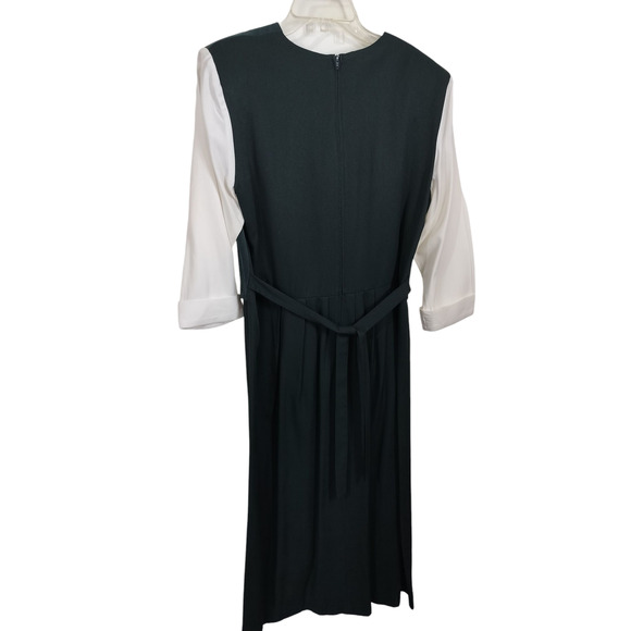 3398)Vtg 80s Miss Dorby Green White Attached Embroidery Vest 3/4 Sleeve Dress 12 - Picture 2 of 11